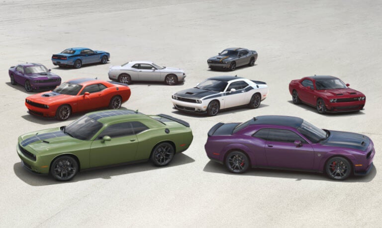 Entire 2022 Dodge Challenger lineup parked in a group